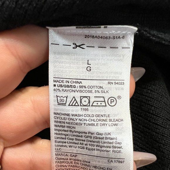 Gap silk blend Women's Pullover Crew Neck Rib Knit Top Bell Sleeve L Black NWT - Picture 6 of 7